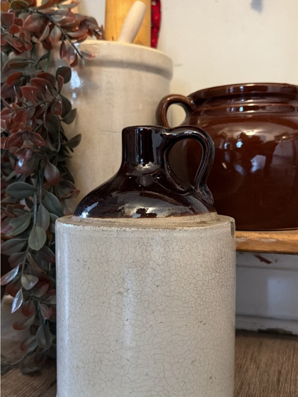 Brown and Cream Ceramic Jug Vase - Home Art Accent